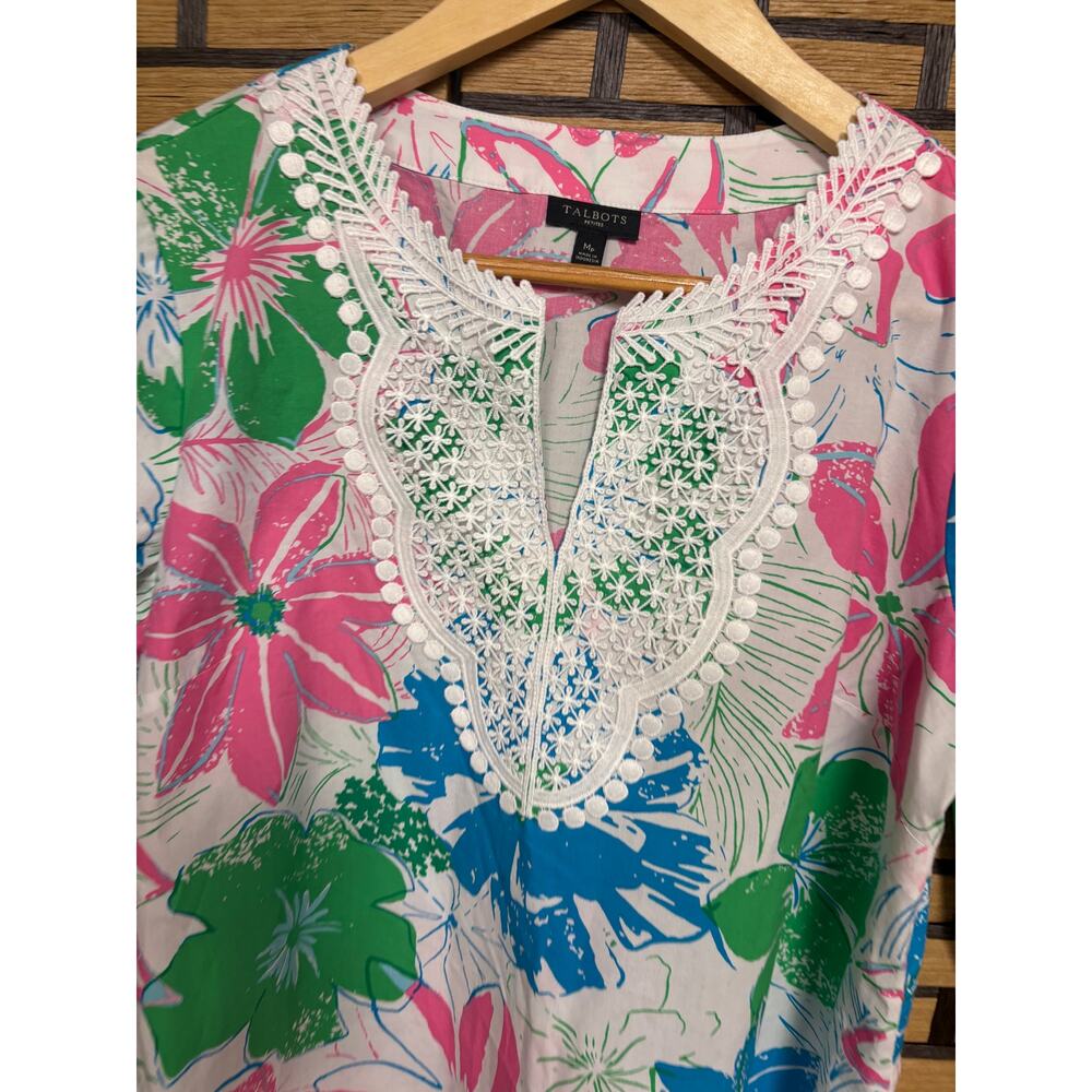 Talbots White And Pink Floral Crochet Top Size Medium Petite - Picture 4 of 7